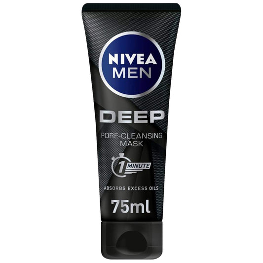 NIVEA MEN Face Mask, DEEP 1 Minute Pore-Cleansing Mask with Black Carbon, 75ml