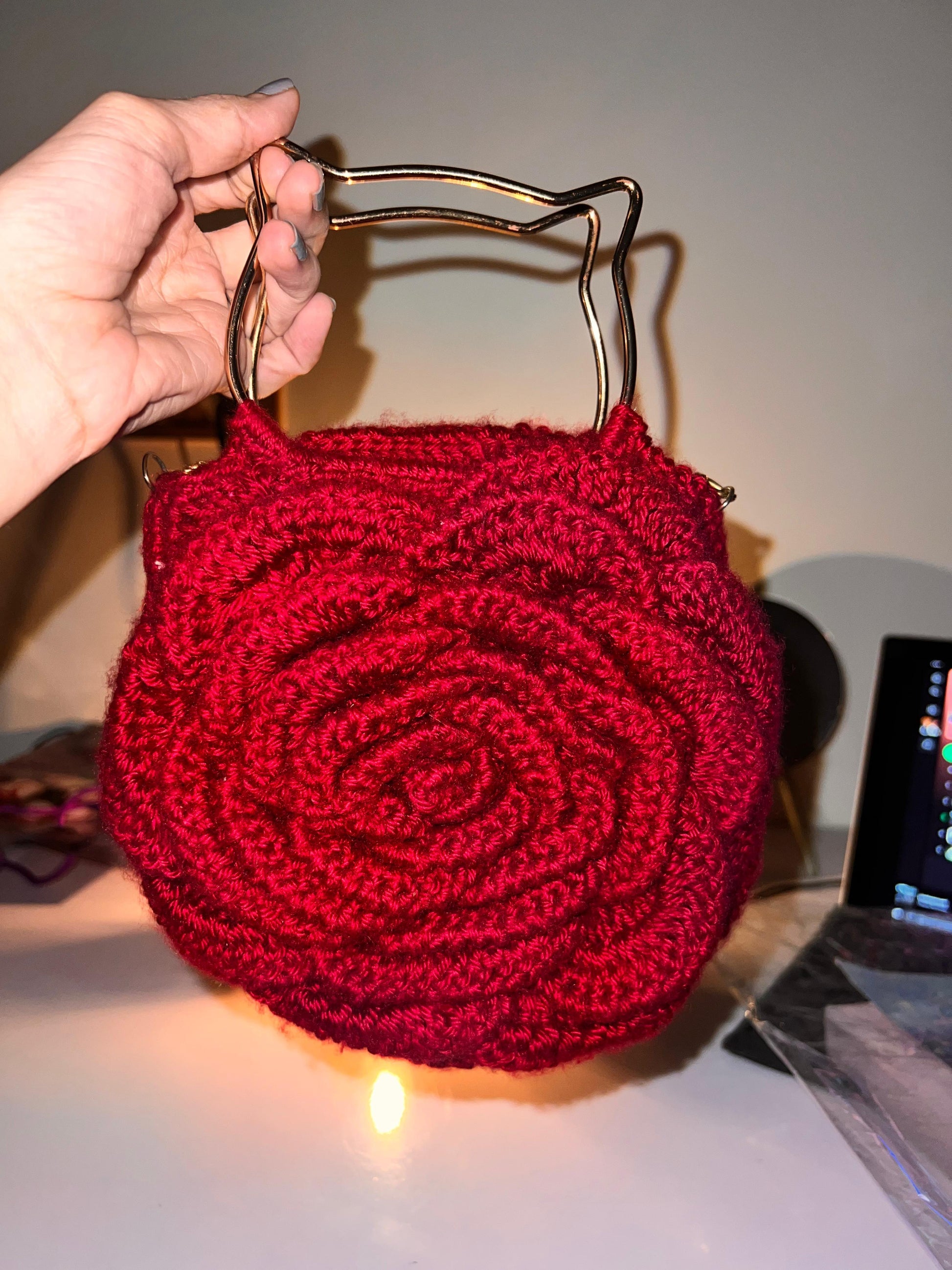 Crochet hand made rose bag /boho crochet rose purse