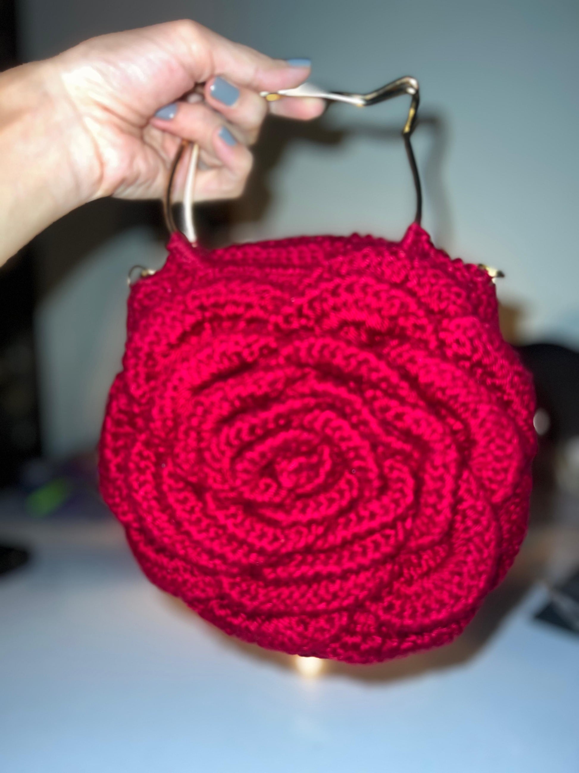 Crochet hand made rose bag /boho crochet rose purse